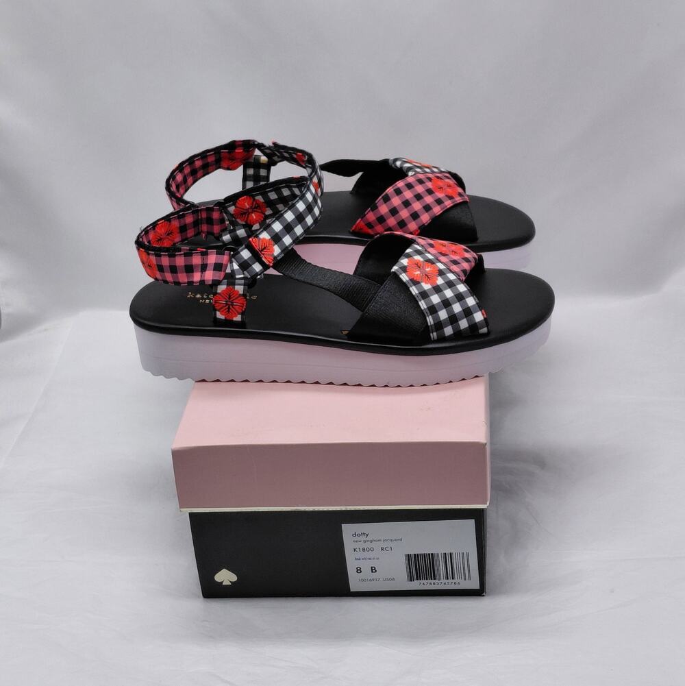 Kate Spade Womens Platform Sandals Size 8 Black Gingham Cottagecore Summer Shoes